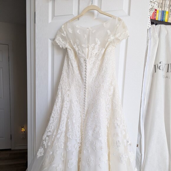 Oleg Cassini for David's Bridal Cap Sleeve Tea-Length Wedding Dress - Picture 5 of 14